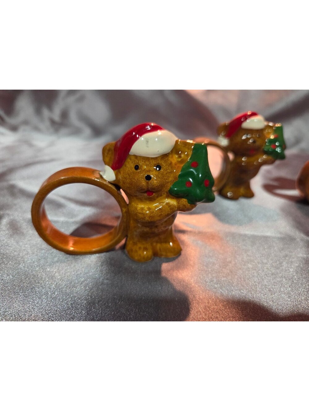 Christmas Bear Ceramic Napkin Rings set of 4